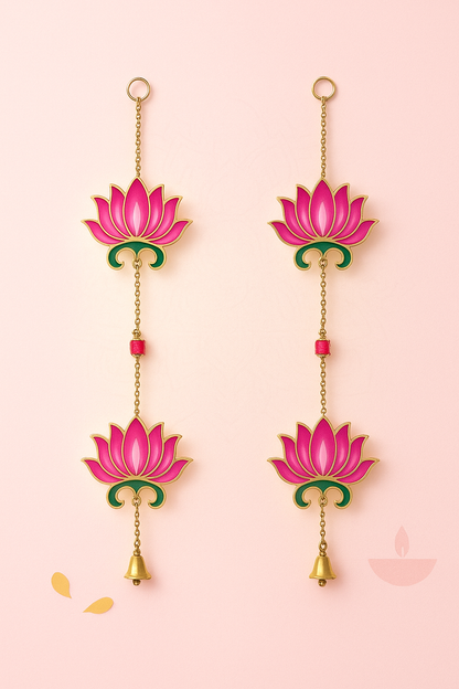 Lotus Hanging Toran with Golden Bells for Home & Festival Decoration (Set of 2)