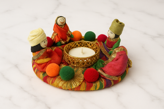 Handmade Decorative Diya with Rajasthani Doll Design – Festive Tealight Holder