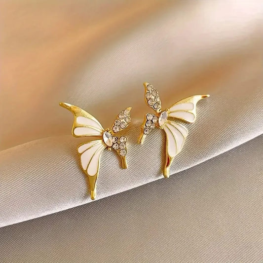 Golden Delicate Butterfly Crystal Earrings