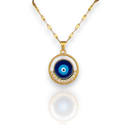 Evil Eye Pendant Necklace Circular Charm With The Iconic Blue Eye Design