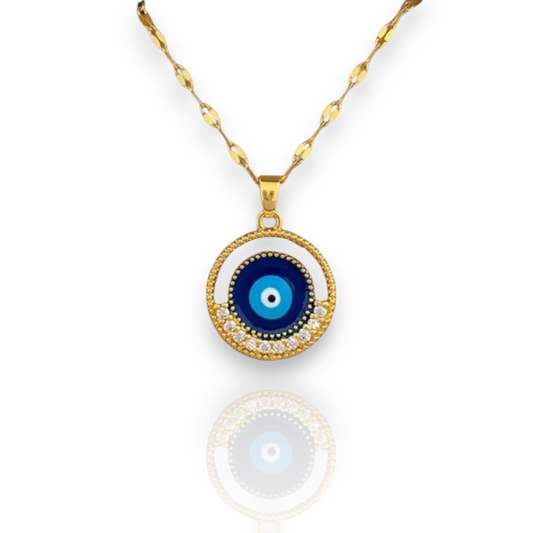 Evil Eye Pendant Necklace Circular Charm With The Iconic Blue Eye Design