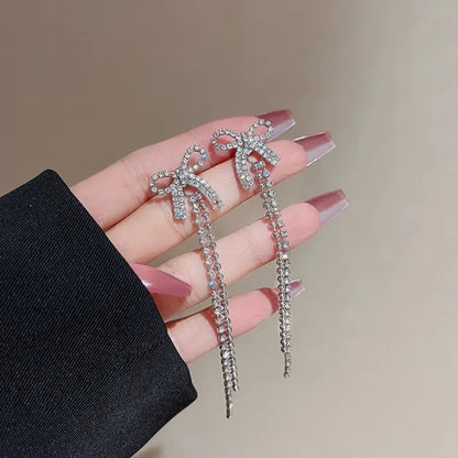 Multicolor Elegant Bowknot Rhinestone Chain Drop Earrings