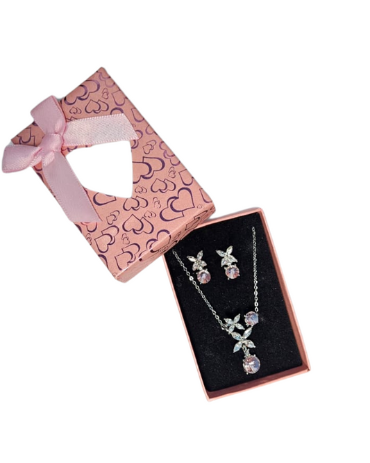 Pink Stone Korean Style Jewelry Set With Gift Box For Women