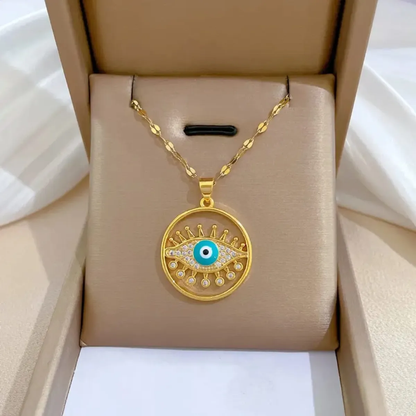 Golden Evil Eye Pendant Necklace