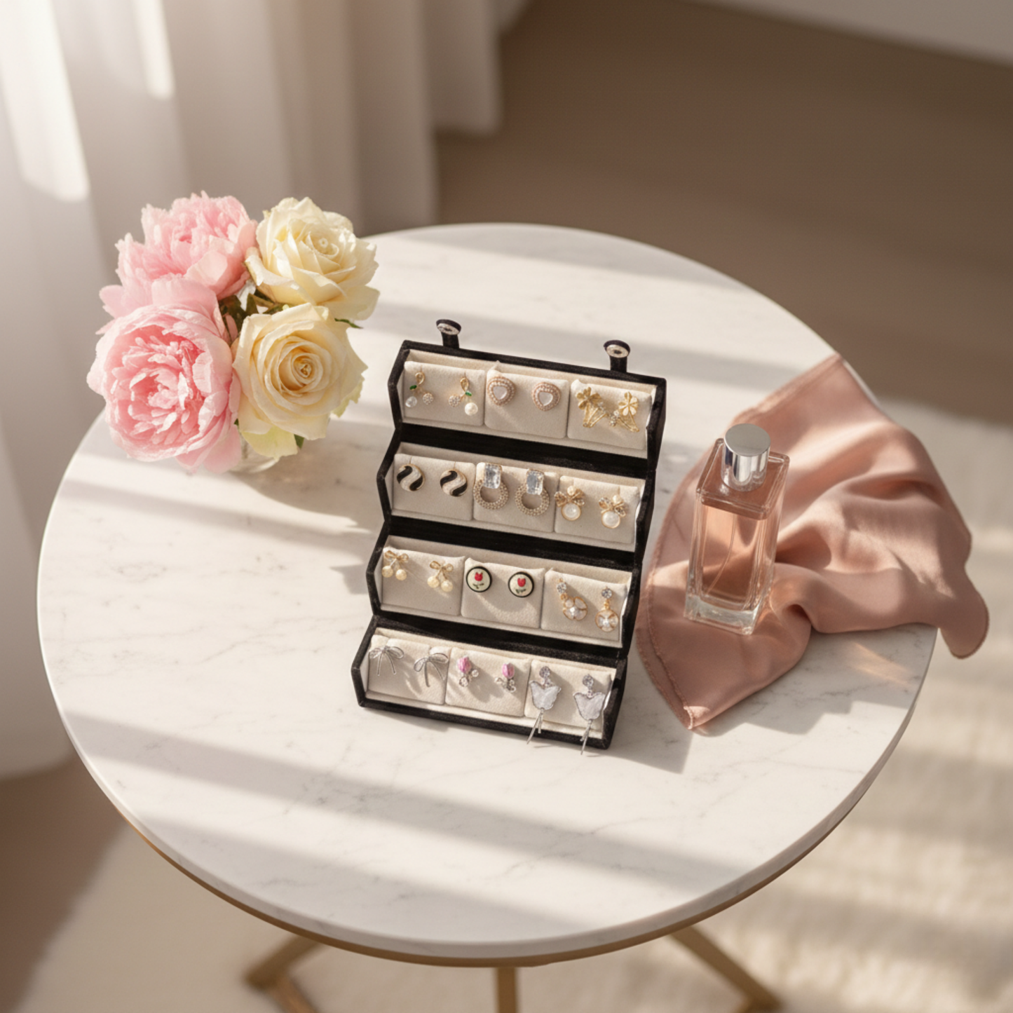 Velvet Earring Organizer Box with Multiple Slots | Elegant Jewelry Storage Case