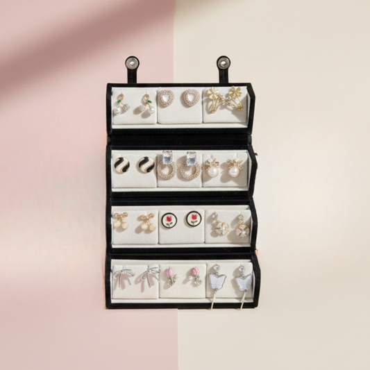 Velvet Earring Organizer Box with Multiple Slots | Elegant Jewelry Storage Case