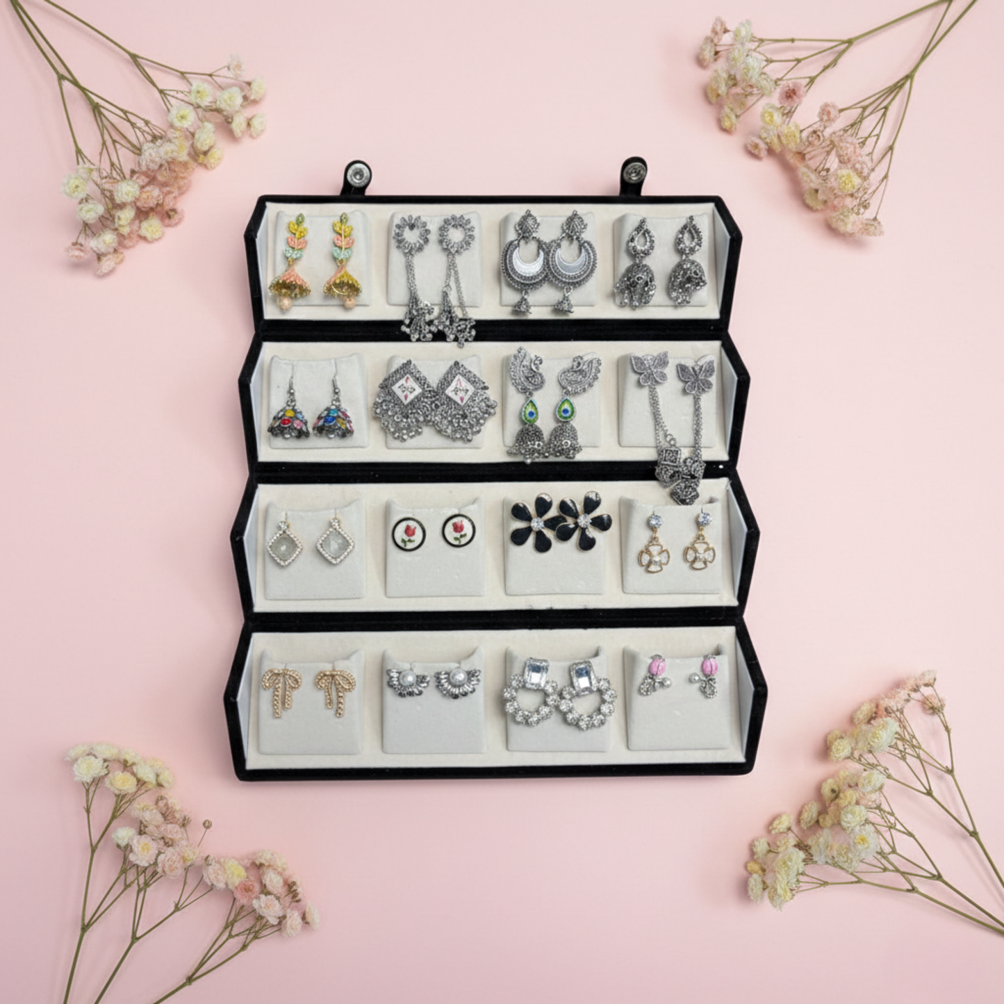 Multi-Layer Velvet Earring Organizer Box | Stylish Jewellery Storage Case
