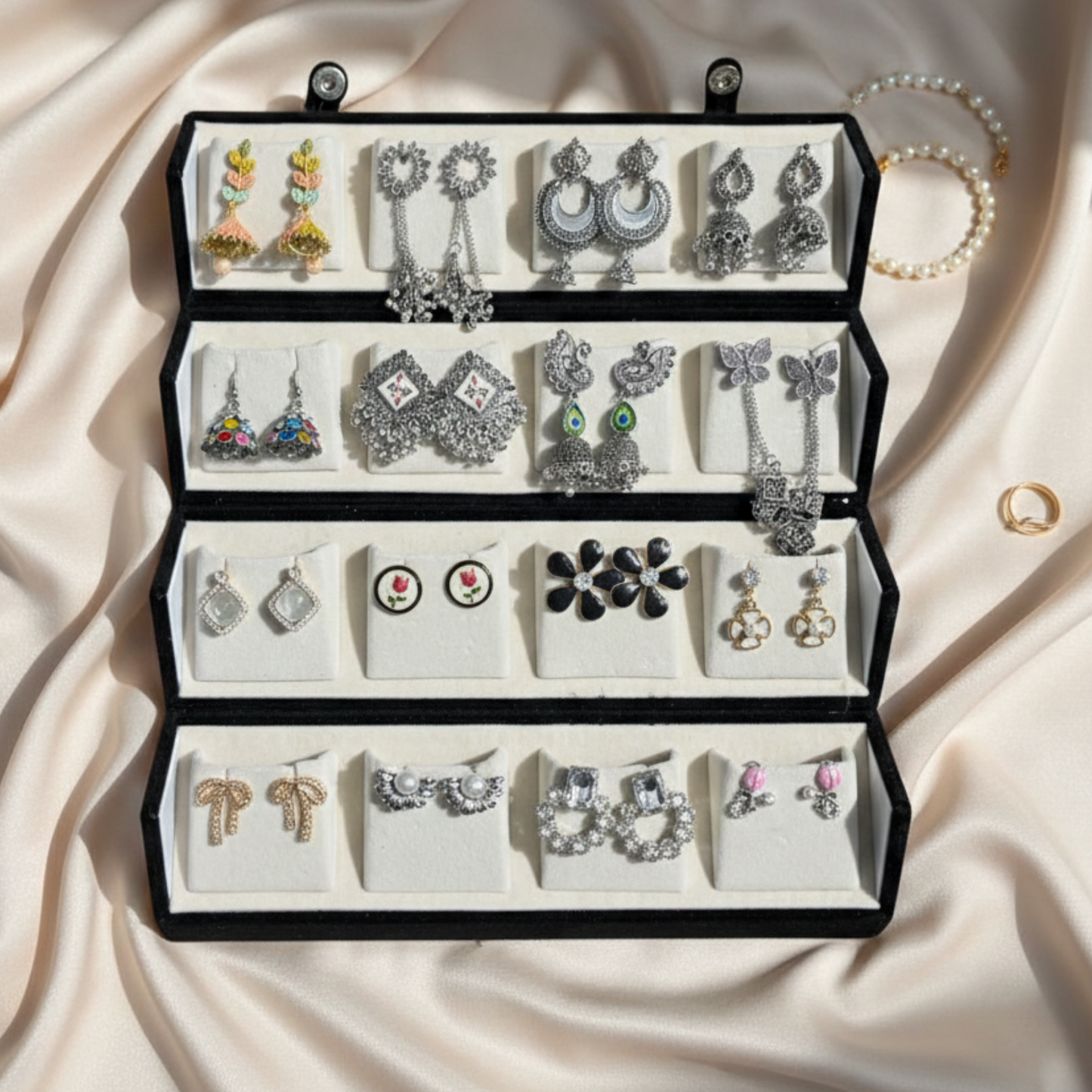 Multi-Layer Velvet Earring Organizer Box | Stylish Jewellery Storage Case