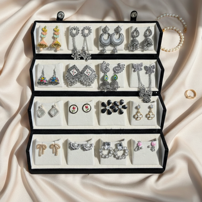 Multi-Layer Velvet Earring Organizer Box | Stylish Jewellery Storage Case