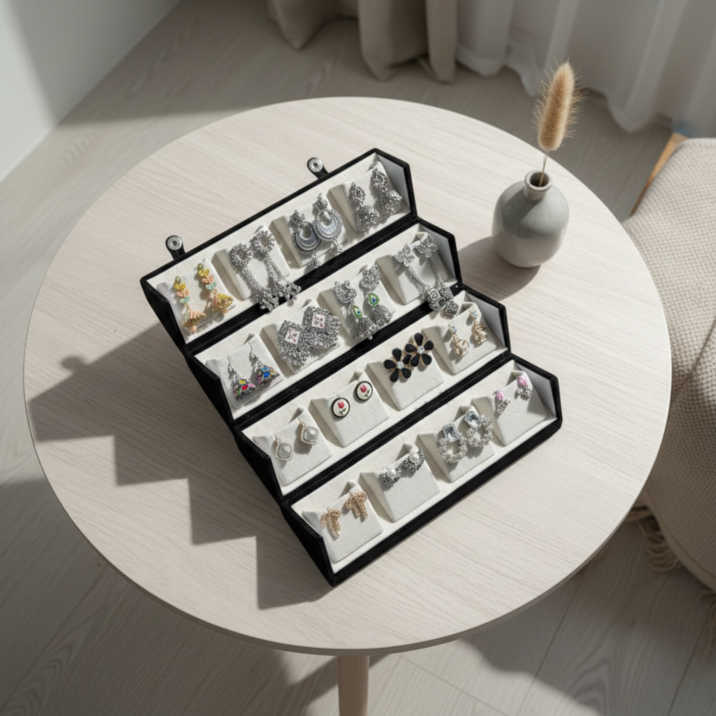 Multi-Layer Velvet Earring Organizer Box | Stylish Jewellery Storage Case