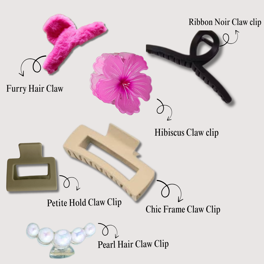 Stylish Hair Claw Clip Hamper – 6 Trendy Hair Accessories for Women & Girls
