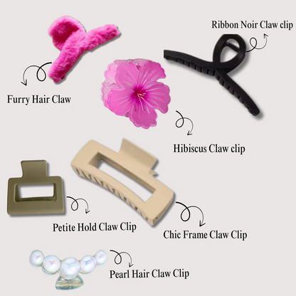 Stylish Hair Claw Clip Hamper – 6 Trendy Hair Accessories for Women & Girls