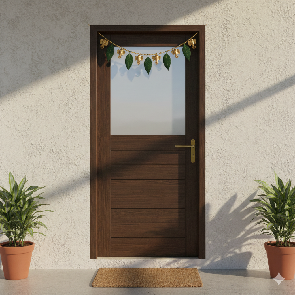 Mango Leaf Toran with Golden Ganesh Hangings for Festive Decoration