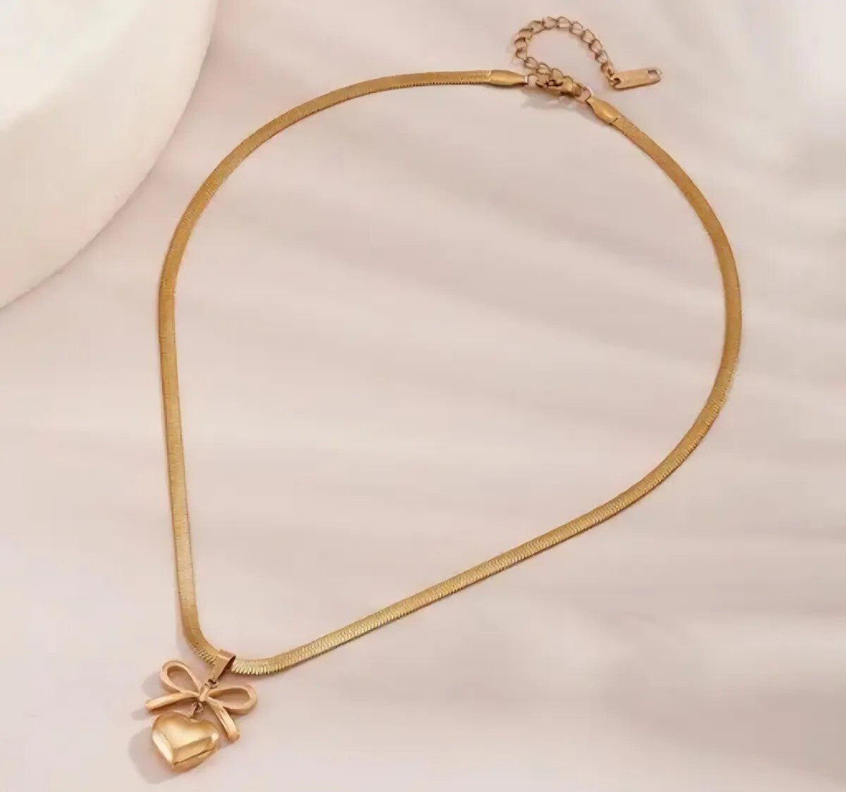 Gold Plated Heart Pendant Necklace With Bow