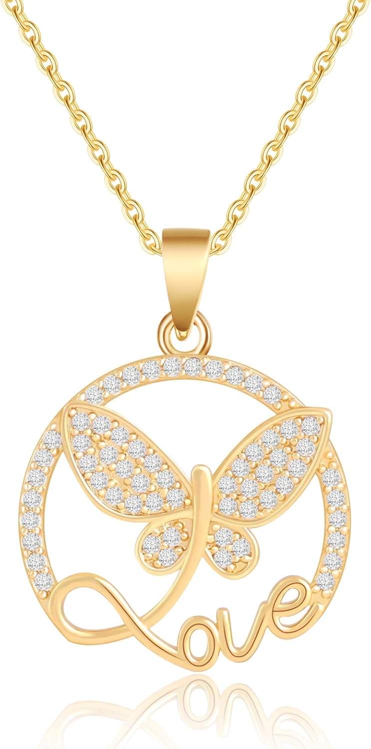 Gold Butterfly Love Pendant Necklace