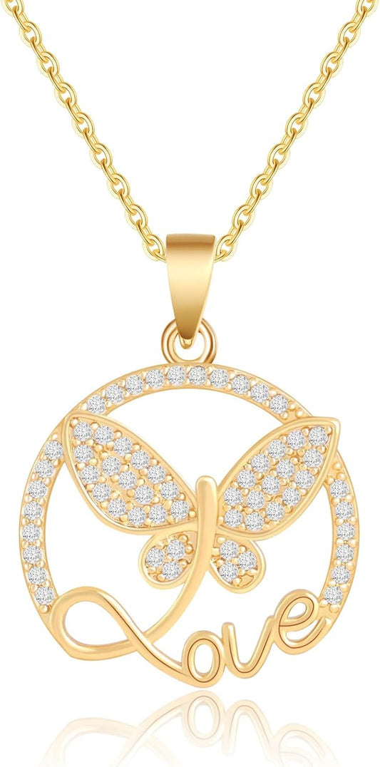 Gold Butterfly Love Pendant Necklace