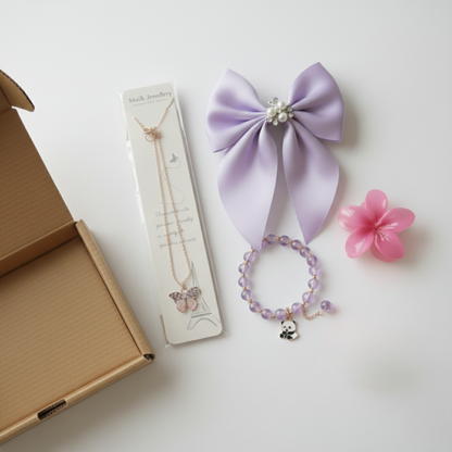 Girls Fashion Gift Hamper – Butterfly Pendant, Hair Bow & Bracelet flower clip