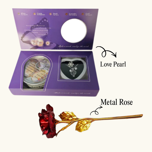 Romantic Love Pearl Gift Box + Elegant Metal Rose – Perfect for Couples