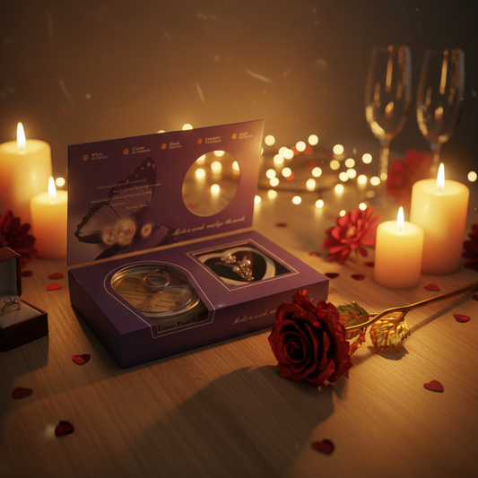 Romantic Love Pearl Gift Box + Elegant Metal Rose – Perfect for Couples