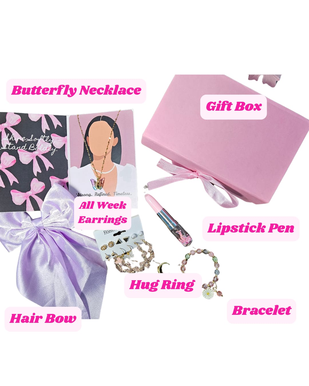 Multicolor Girls Jewelry Necklace, Earrings, Ring, Bracelet Gift Box