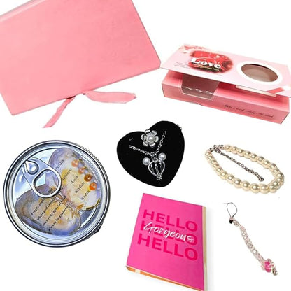 White Pearl In Oyster With Pendant, Bracelet, Mobile Charm, Greeting Card & Pink Gift Box For Women & Girls