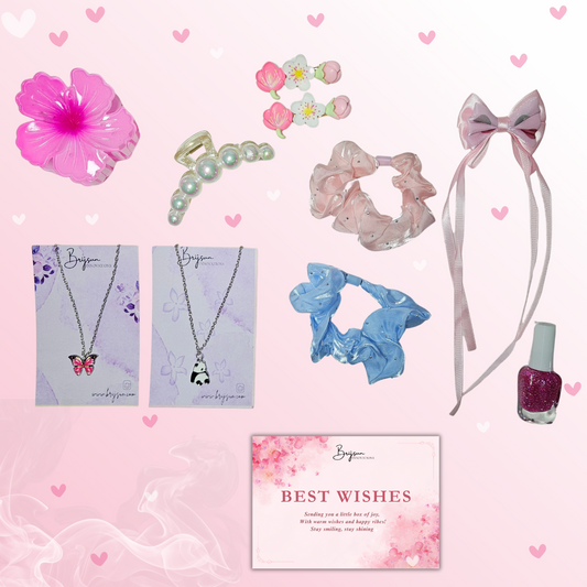 Girls Accessories Gift Set – Hair Clips, Scrunchies, Necklaces, Hair Bow & Nail Polish with Gift Card
