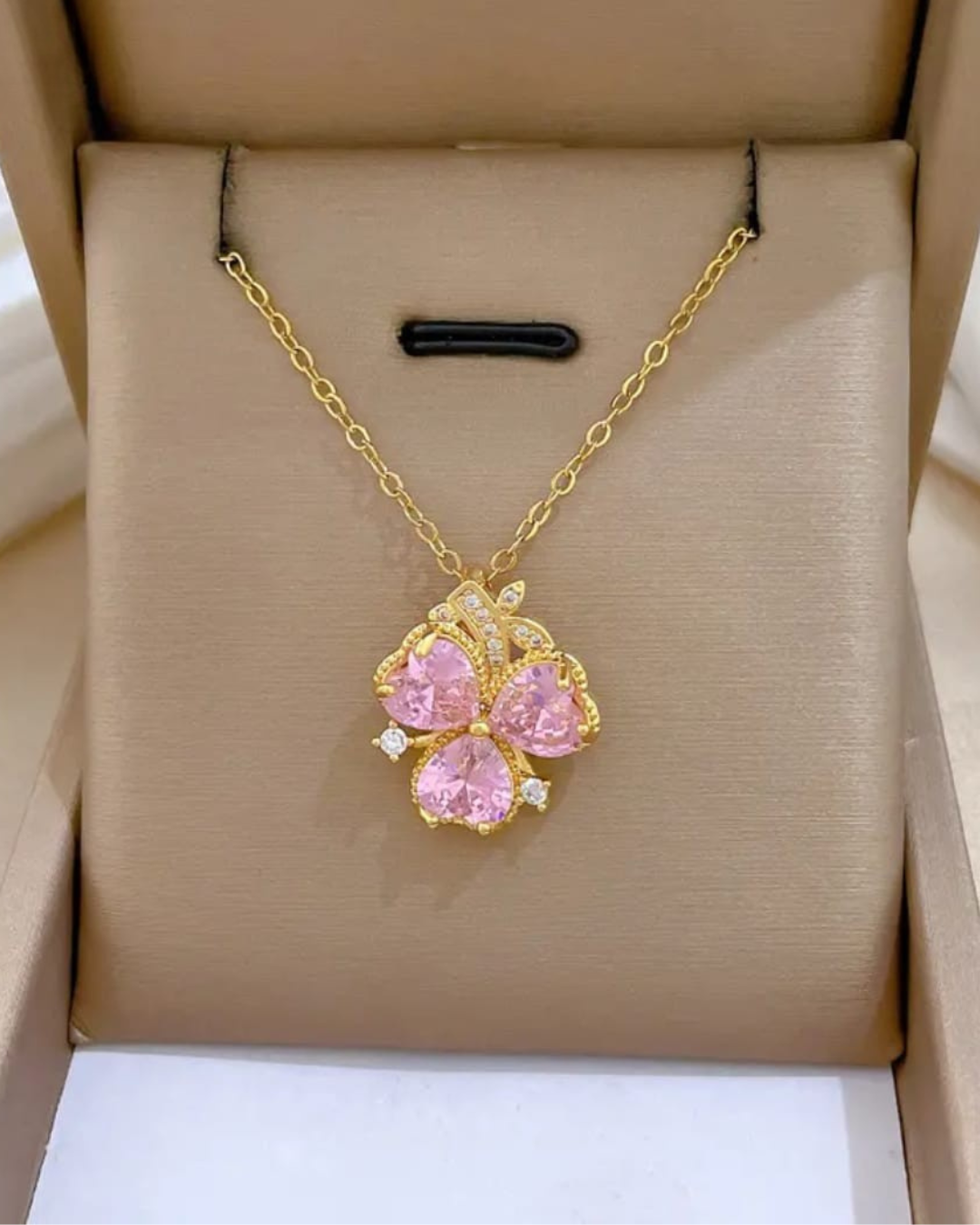 Pink Clover Pendant Necklace