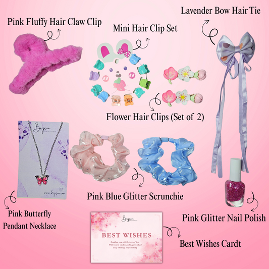 Girls Cute Accessories Gift Set – Hair Clips, Scrunchies, Necklace, Hair Bow & Nail Polish with Gift Card