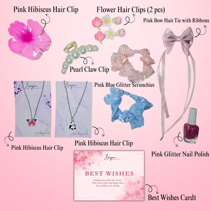Girls Accessories Gift Set – Hair Clips, Scrunchies, Necklaces, Hair Bow & Nail Polish with Gift Card