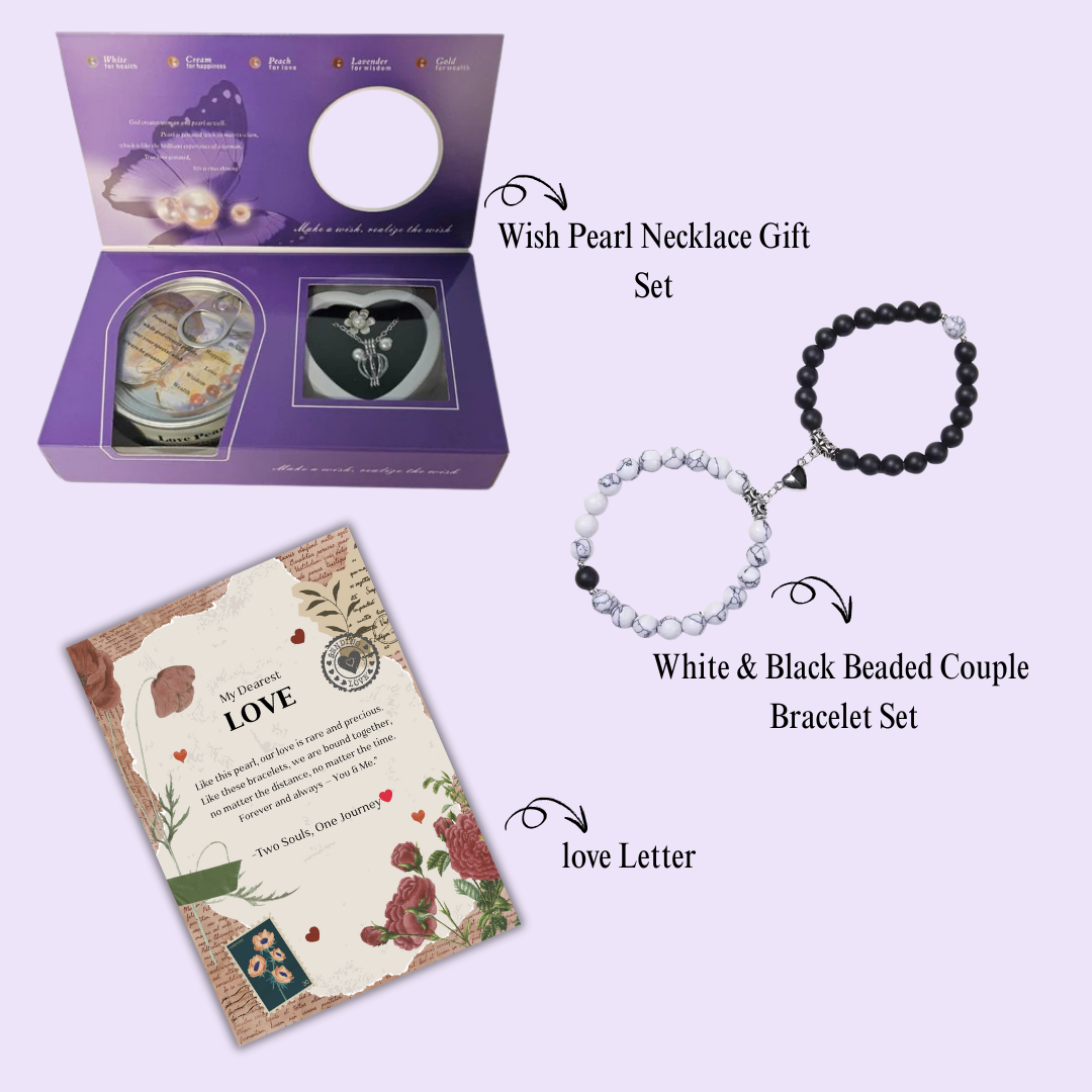 Romantic Couple Gift Set – Pearl Necklace, Bracelets & Love Card 🎁 Free Gift on Prepaid order