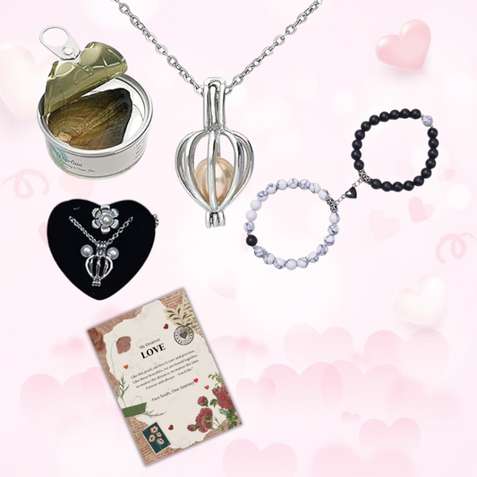 Romantic Couple Gift Set – Pearl Necklace, Bracelets & Love Card 🎁 Free Gift on Prepaid order