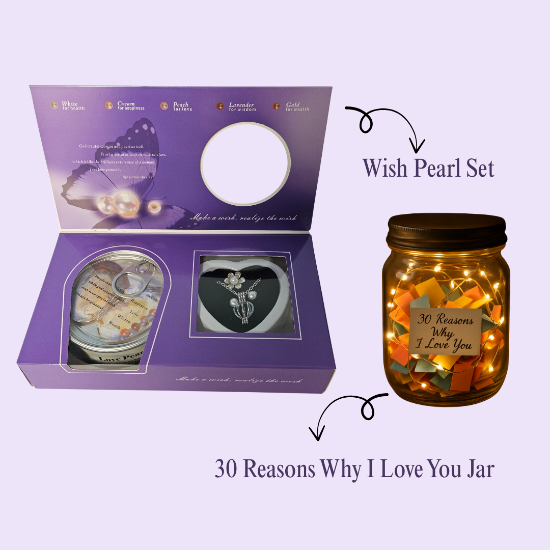 Romantic Gift Combo – Wish Pearl Kit with Necklace & 30 Reasons Why I Love You Jar (Fairy Light Love Hamper)