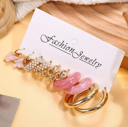 Multicolor Trendy Hoop & Stud Earrings Set For Women & Girls (Pack Of 5 Pairs)