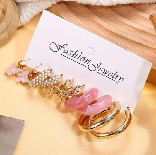 Multicolor Trendy Hoop & Stud Earrings Set For Women & Girls (Pack Of 5 Pairs)