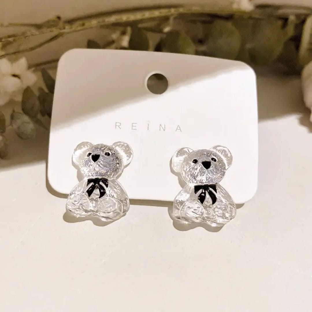 Multicolor Reina Acrylic Transparent Teddy Bear Stud Earrings