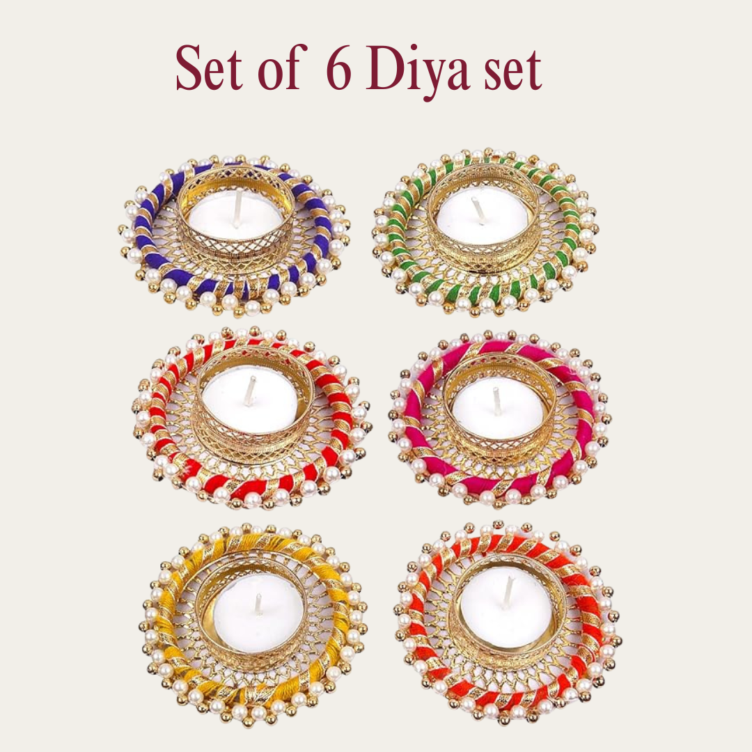 Set of 6 Decorative Tealight Candle Holder Diyas for Diwali & Festive Décor