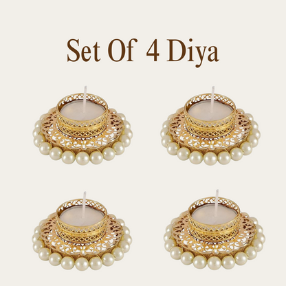 Golden Pearl Decorative Tealight Holders – Set of 2, 4 & 6 | Premium Diya for Diwali, Pooja & Home Décor