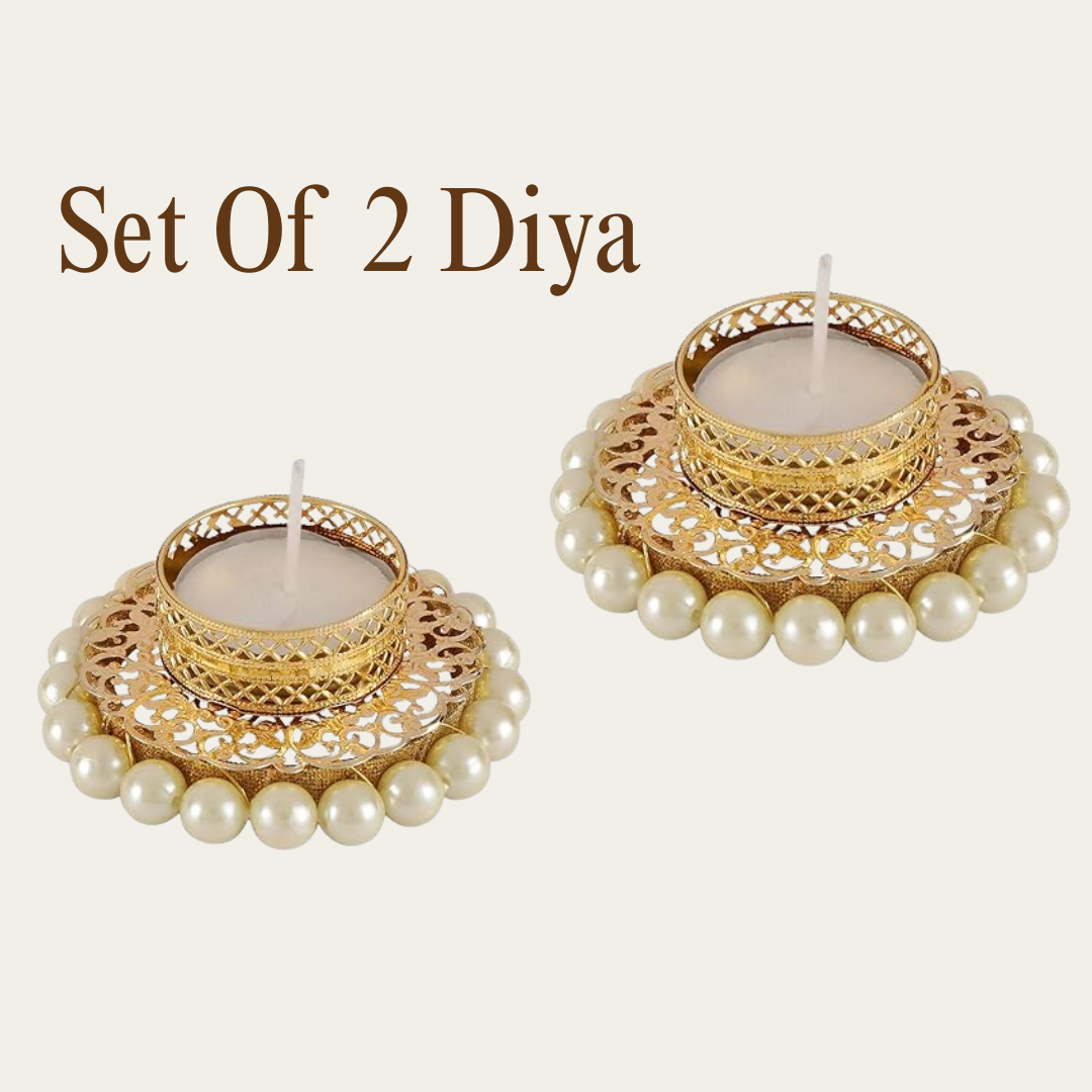 Golden Pearl Decorative Tealight Holders – Set of 2, 4 & 6 | Premium Diya for Diwali, Pooja & Home Décor