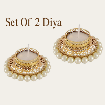 Golden Pearl Decorative Tealight Holders – Set of 2, 4 & 6 | Premium Diya for Diwali, Pooja & Home Décor