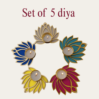 Set of 5 Lotus Tealight Holder Decorative Diyas for Diwali & Home Decoration