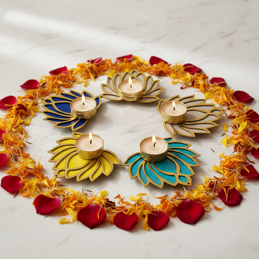 Set of 5 Lotus Tealight Holder Decorative Diyas for Diwali & Home Decoration