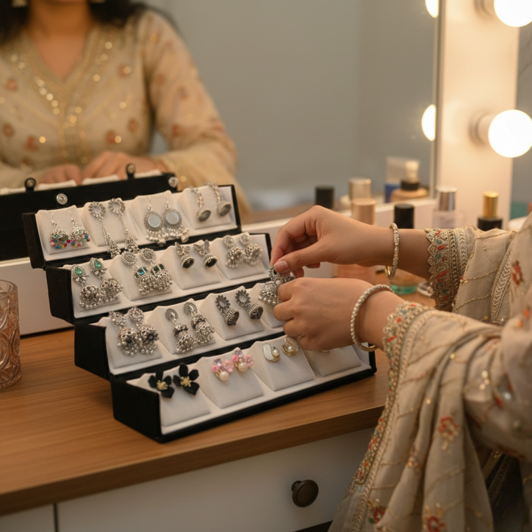 Premium Jhumki Earrings Collection with Organizer Box – Trendy Traditional Earrings Set for Women & Girls