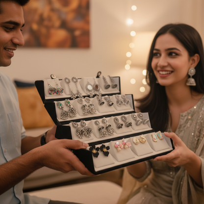 Premium Jhumki Earrings Collection with Organizer Box – Trendy Traditional Earrings Set for Women & Girls