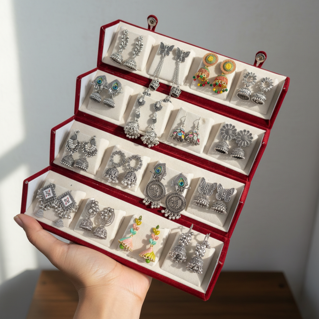 Oxidised Jhumka Earrings Hamper | 16-Pair Traditional & Trendy Jhumki Gift Set