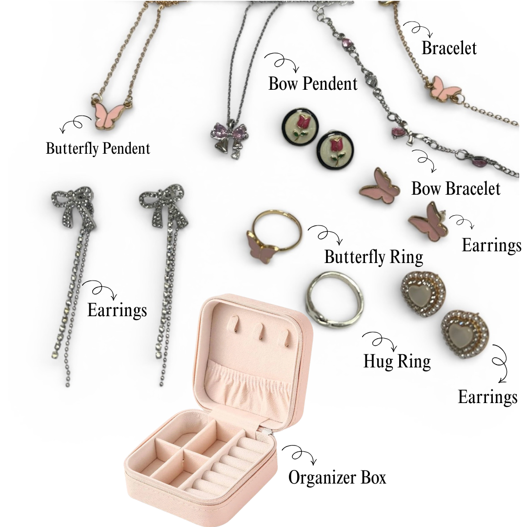 Pink Jewelry Combo Set for Women & Girls – 4 Earrings, 2 Pendant Necklaces, 2 Bracelets & 1 Ring | Trendy Fashion Jewellery Gift Set | Aesthetic Everyday & Party Wear Accessories