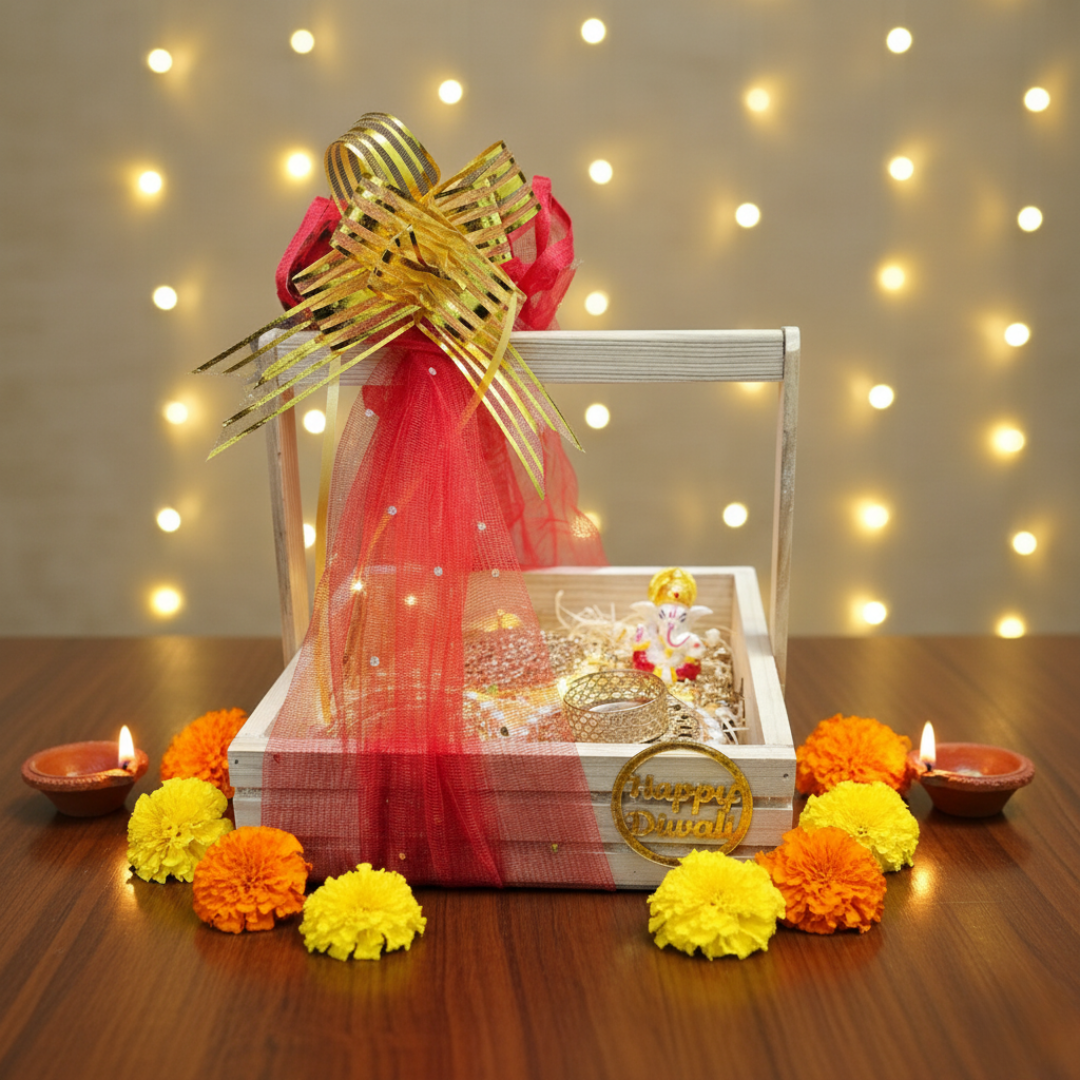 Perfect Diwali Gift Combo – Ganesh Idol, Golden Toran & Decorative Diyas