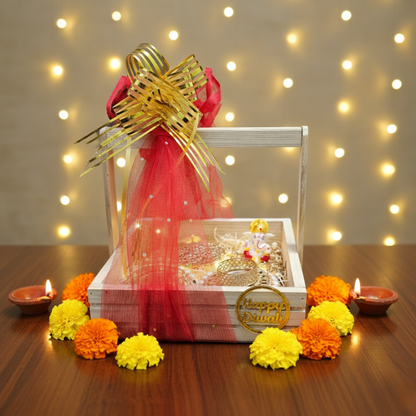 Perfect Diwali Gift Combo – Ganesh Idol, Golden Toran & Decorative Diyas