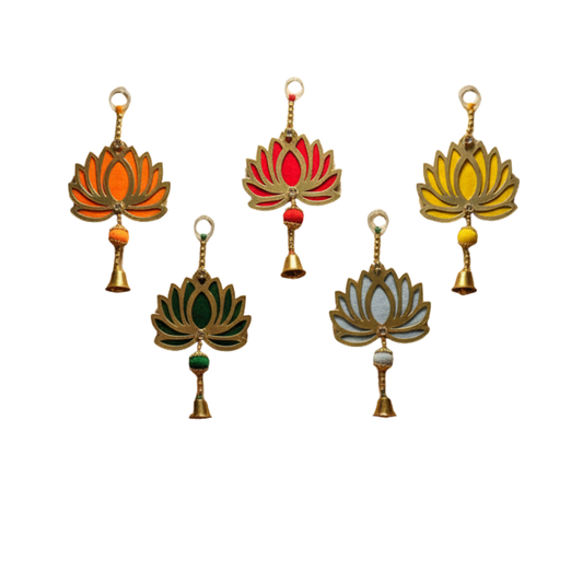 Set of 5 Lotus Wall Hanging with Bell – Multicolor Decorative Hanging for Diwali & Home Decor