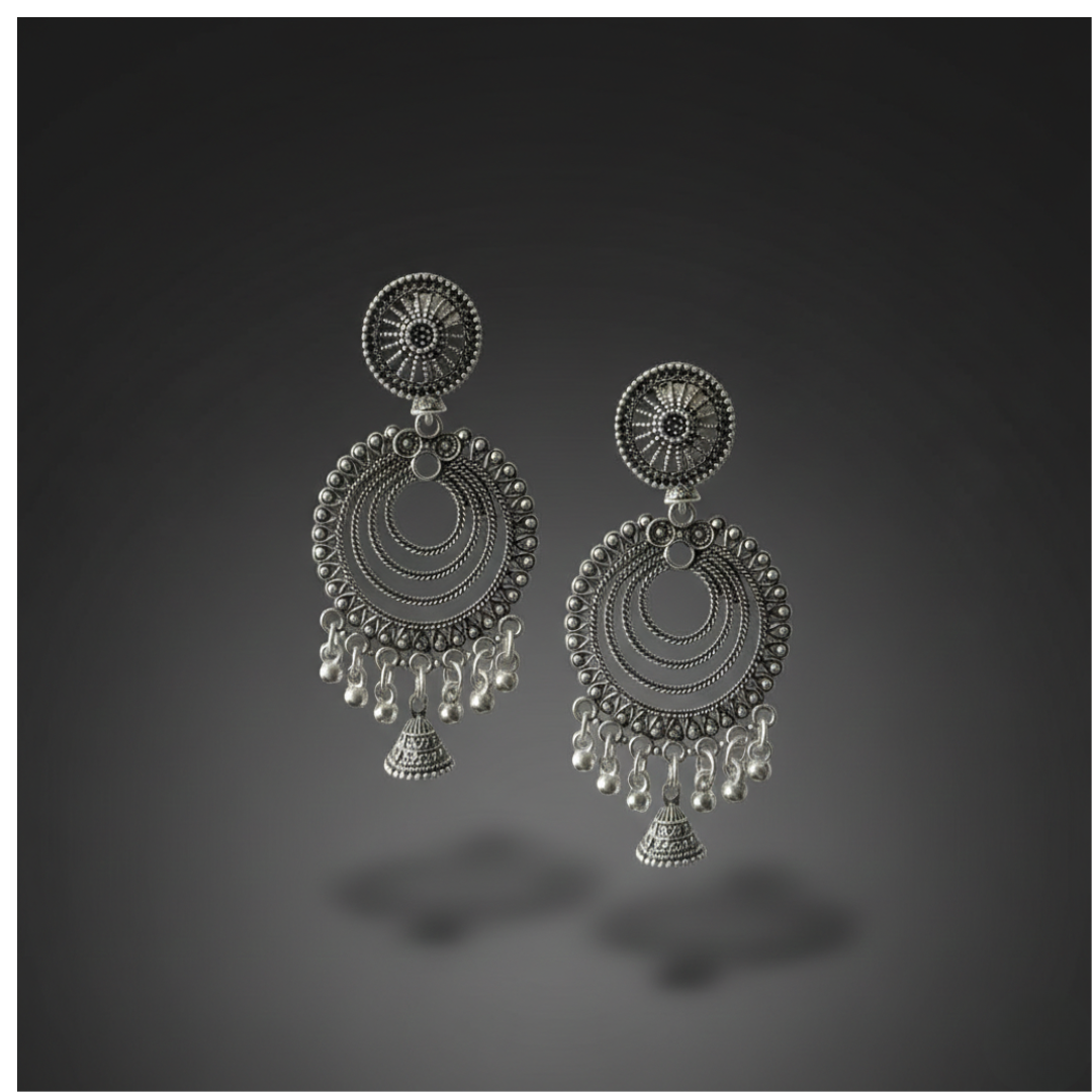 Oxidized Silver Layered Jhumka Earrings for Women | Traditional Circular Ethnic Statement Jewelry