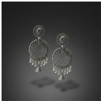 Oxidized Silver Layered Jhumka Earrings for Women | Traditional Circular Ethnic Statement Jewelry